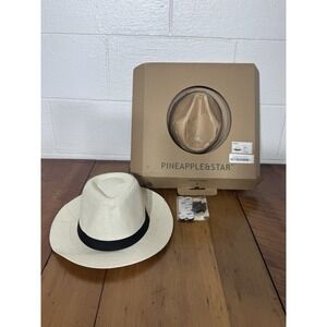 Pineapple & Star Amari Panama Fedora Hat White Black Band Size Medium w/ Box